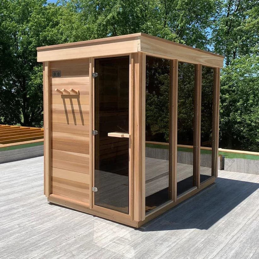 Aussensauna Box NEW – Die kompakte Gartensauna aus Zedernholz – Ofen von 6 bis 9 kW wählbar