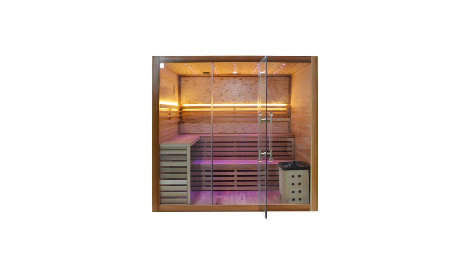 Innen Sauna Zedernholz 200 – Elementsauna aus Red Cedar – mit Ofen, Sternenhimmel und Bluetooth-Sound