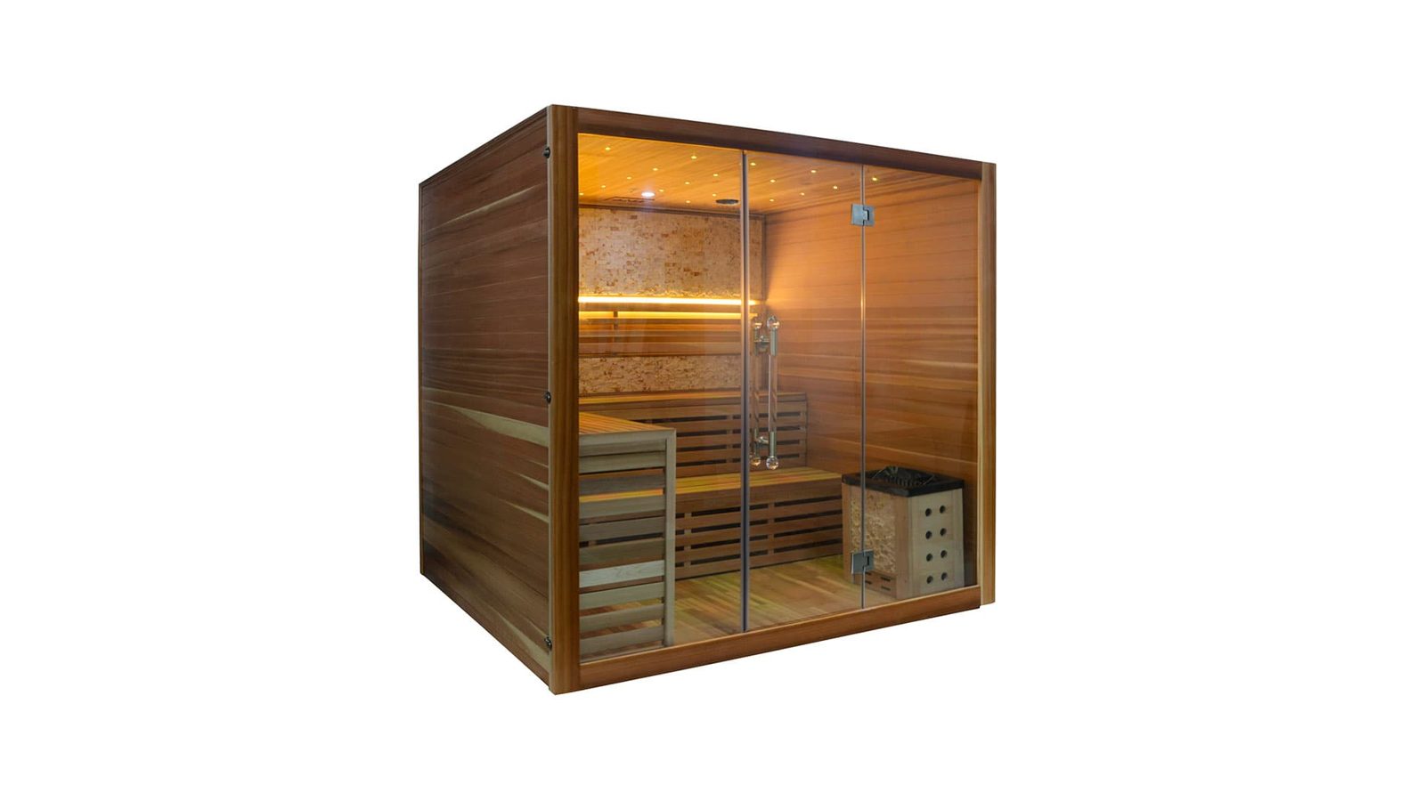 Innen Sauna Zedernholz 200 – Elementsauna aus Red Cedar – mit Ofen, Sternenhimmel und Bluetooth-Sound – Ansicht 6