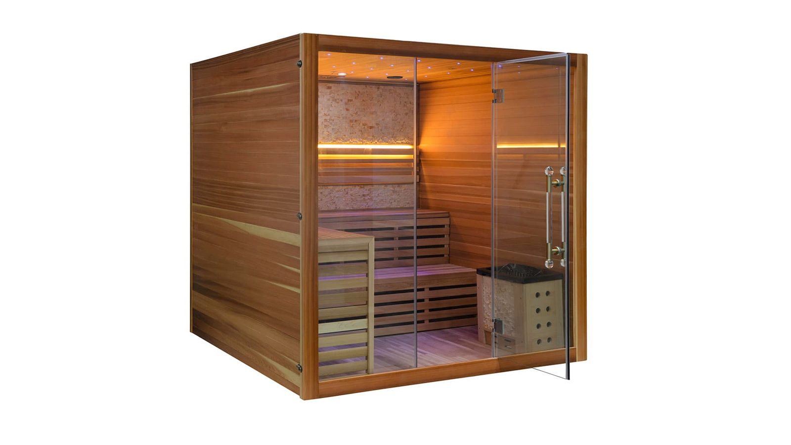 Innen Sauna Zedernholz 220 – Die grosse Zedernholz-Elementsauna – Kristallwand, Deckenlicht und wählbarem Ofen – Ansicht 6