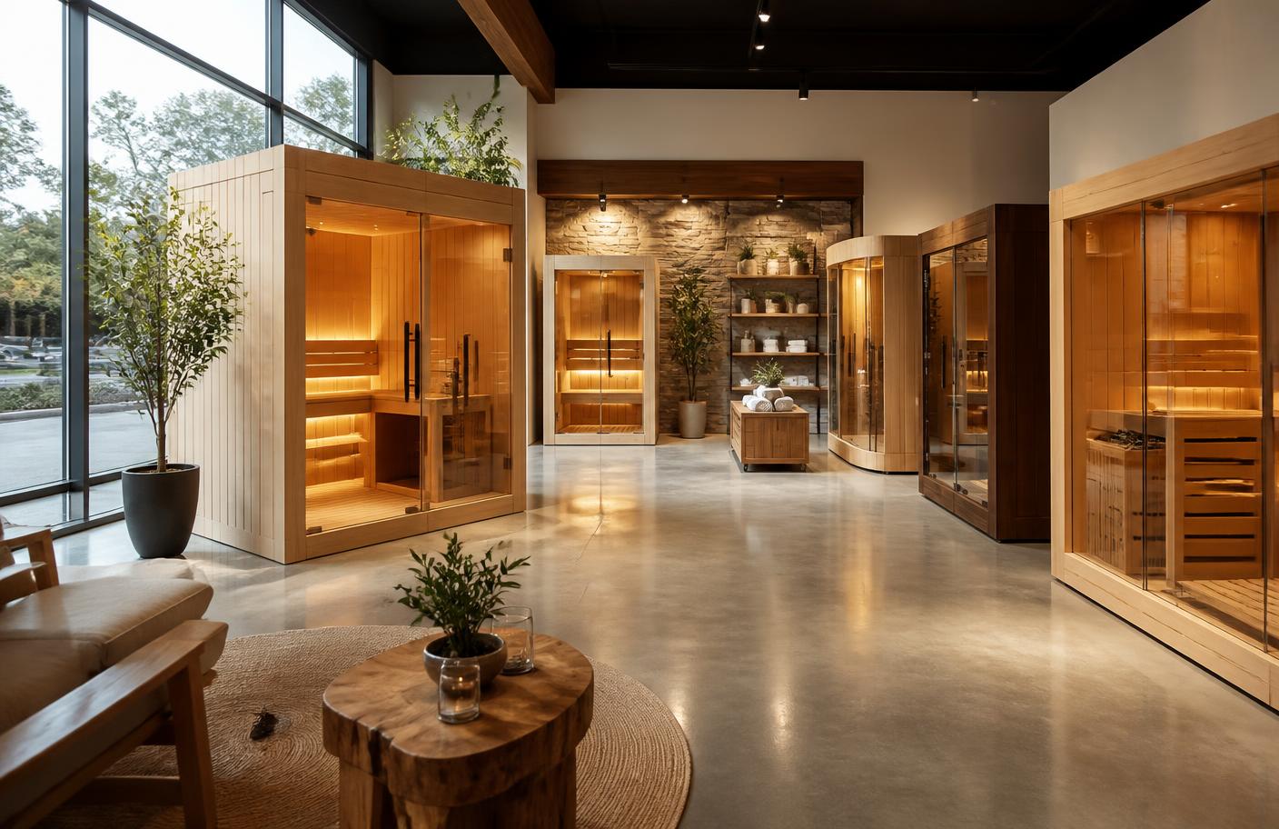 Sauna-Ausstellung mit mehreren Modellen