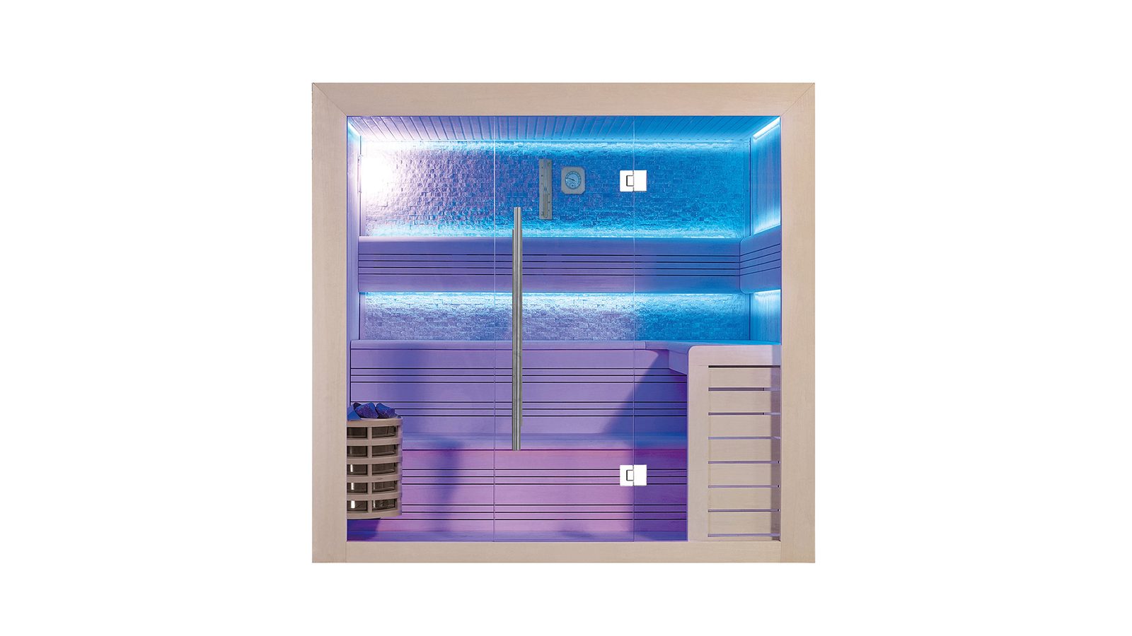 Innen Sauna Saas Fee Kristallwand 220 – Elementsauna aus Ayous-Holz mit Kristallwand und Farblicht – Ansicht 6