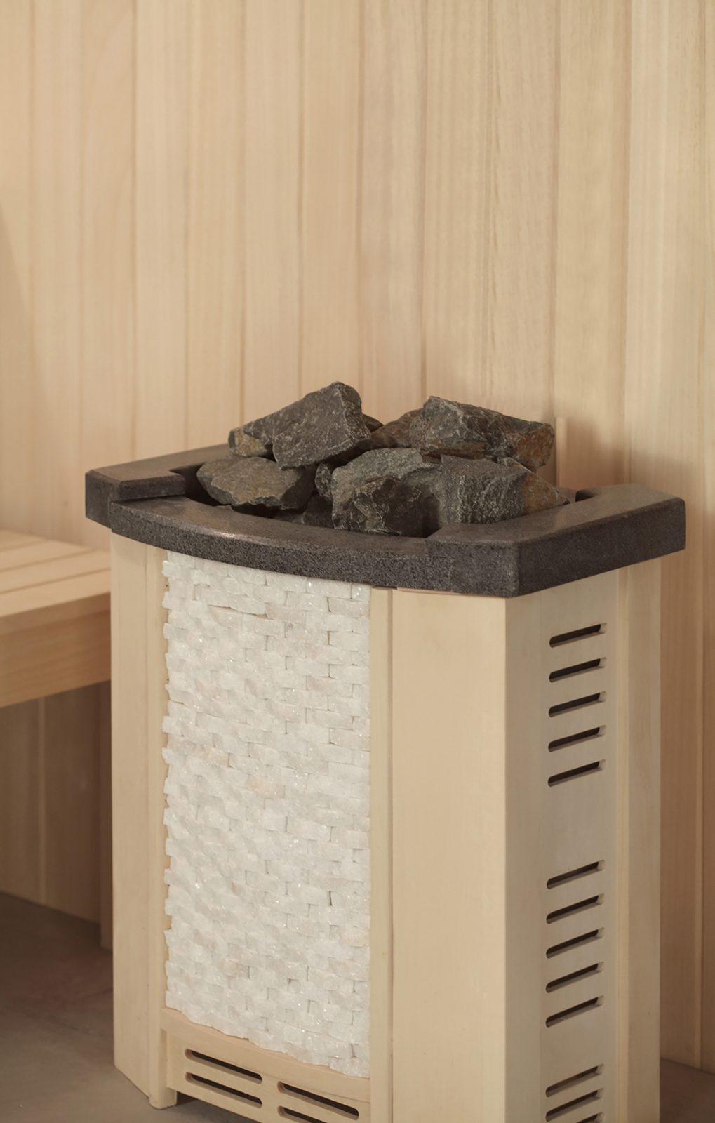Innen Sauna Stockholm Black Stone – Elementsauna aus Aspen-Holz mit Black-Stone-Wand – Ansicht 3