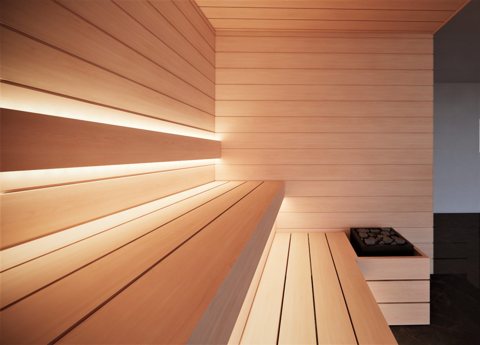 Innen Sauna Tallinn 220 Platin – Platin Version aus Hemlock – mit Harvia Ofen und bis zu 120 Grad – Ansicht 2