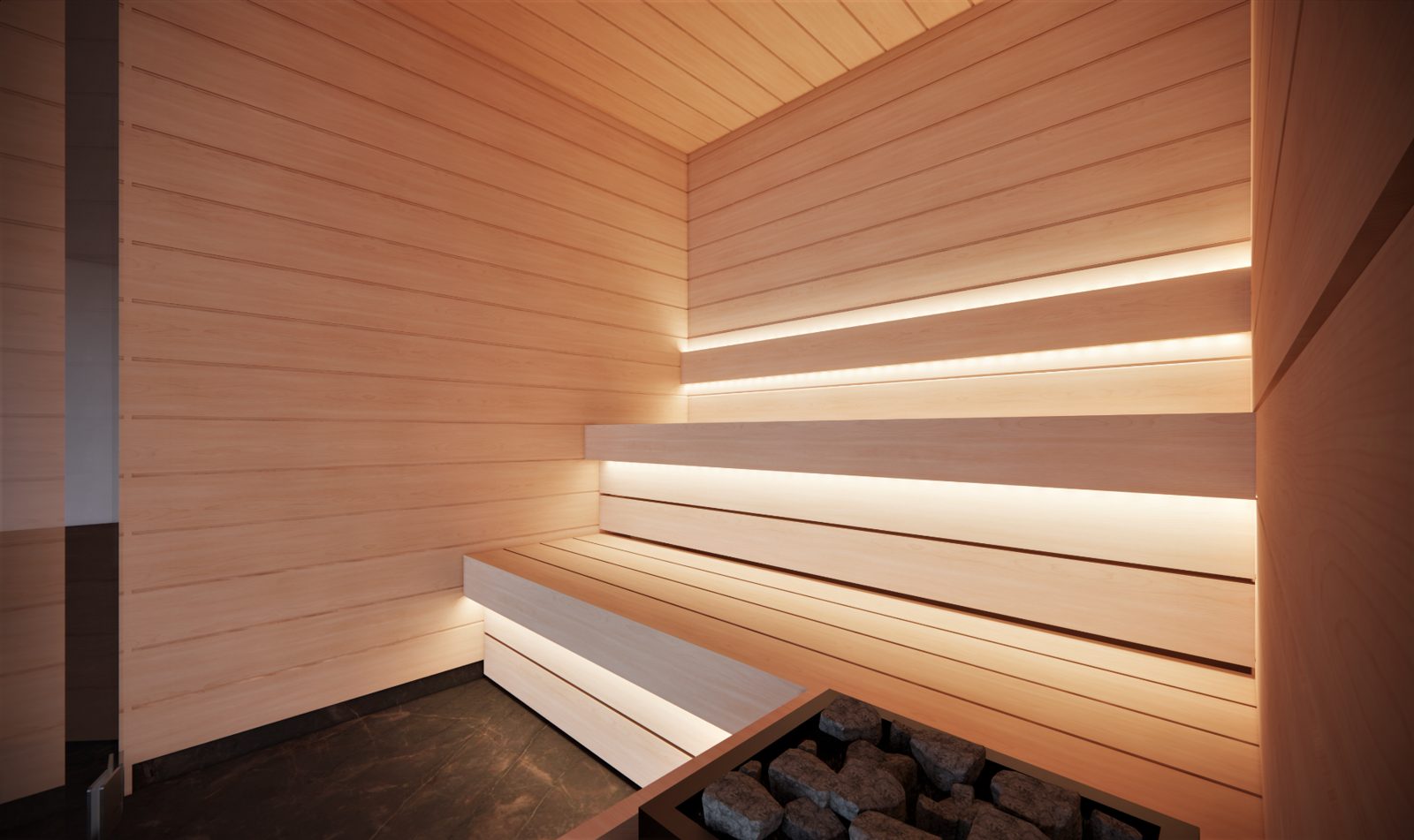 Innen Sauna Tallinn 220 Platin – Platin Version aus Hemlock – mit Harvia Ofen und bis zu 120 Grad