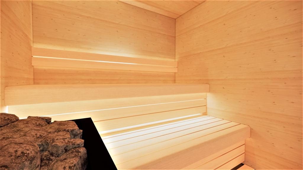 Innen Sauna Tallinn 220 Platin – Platin Version aus Hemlock – mit Harvia Ofen und bis zu 120 Grad – Ansicht 4