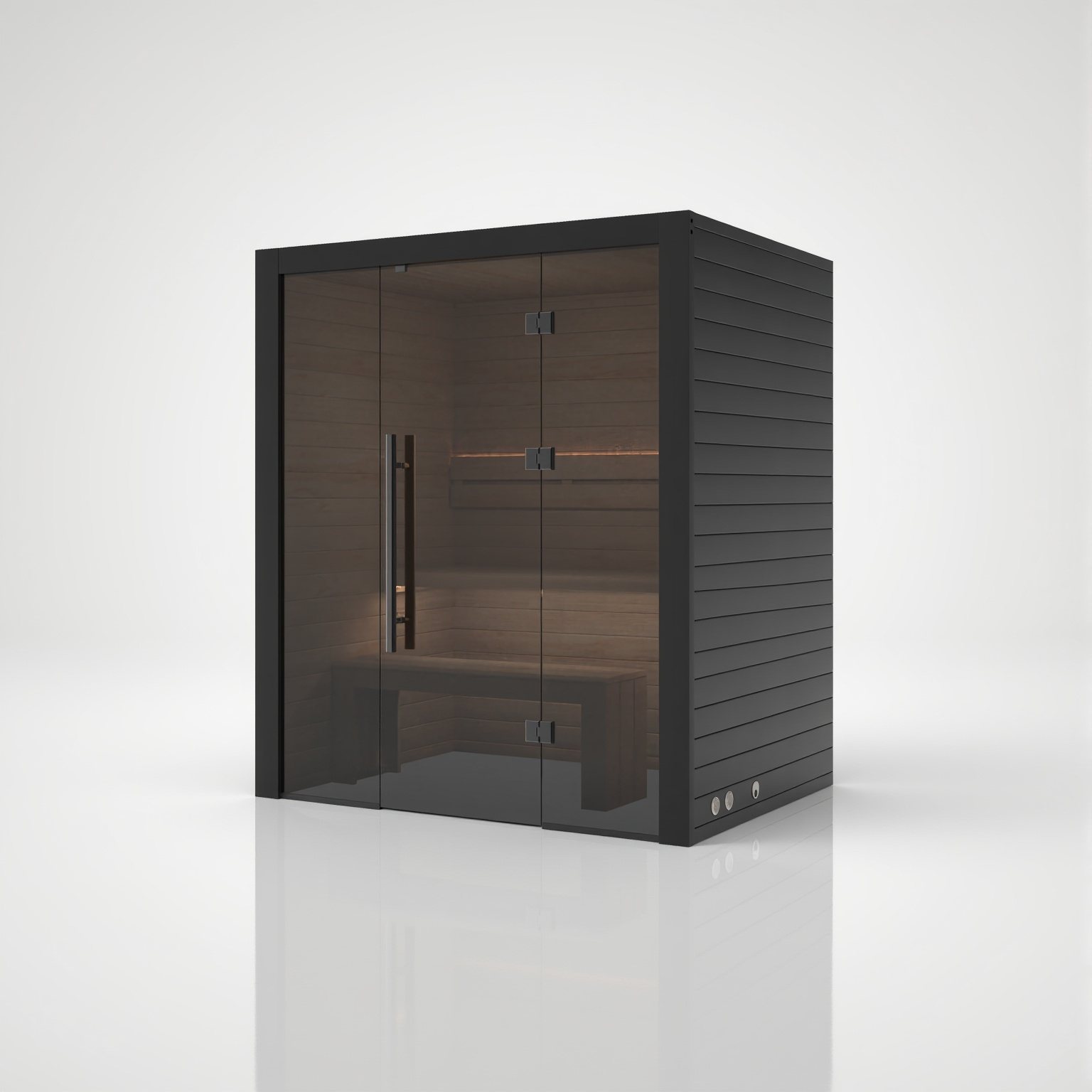 Traditional 160 Nero – Kompakte finnische Sauna in dunklem, architektonischem Nero