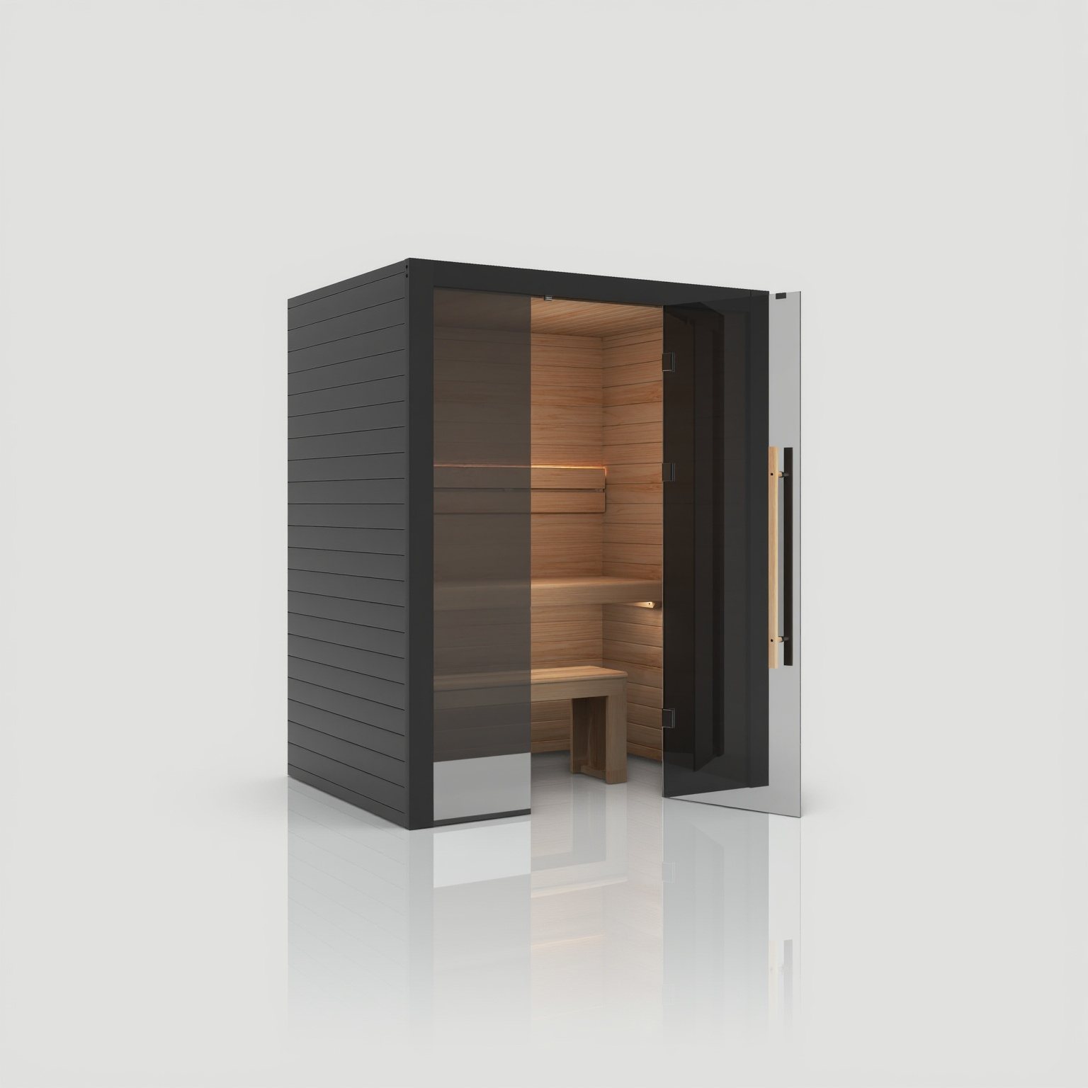 Traditional 160 Nero – Kompakte finnische Sauna in dunklem, architektonischem Nero – Ansicht 4