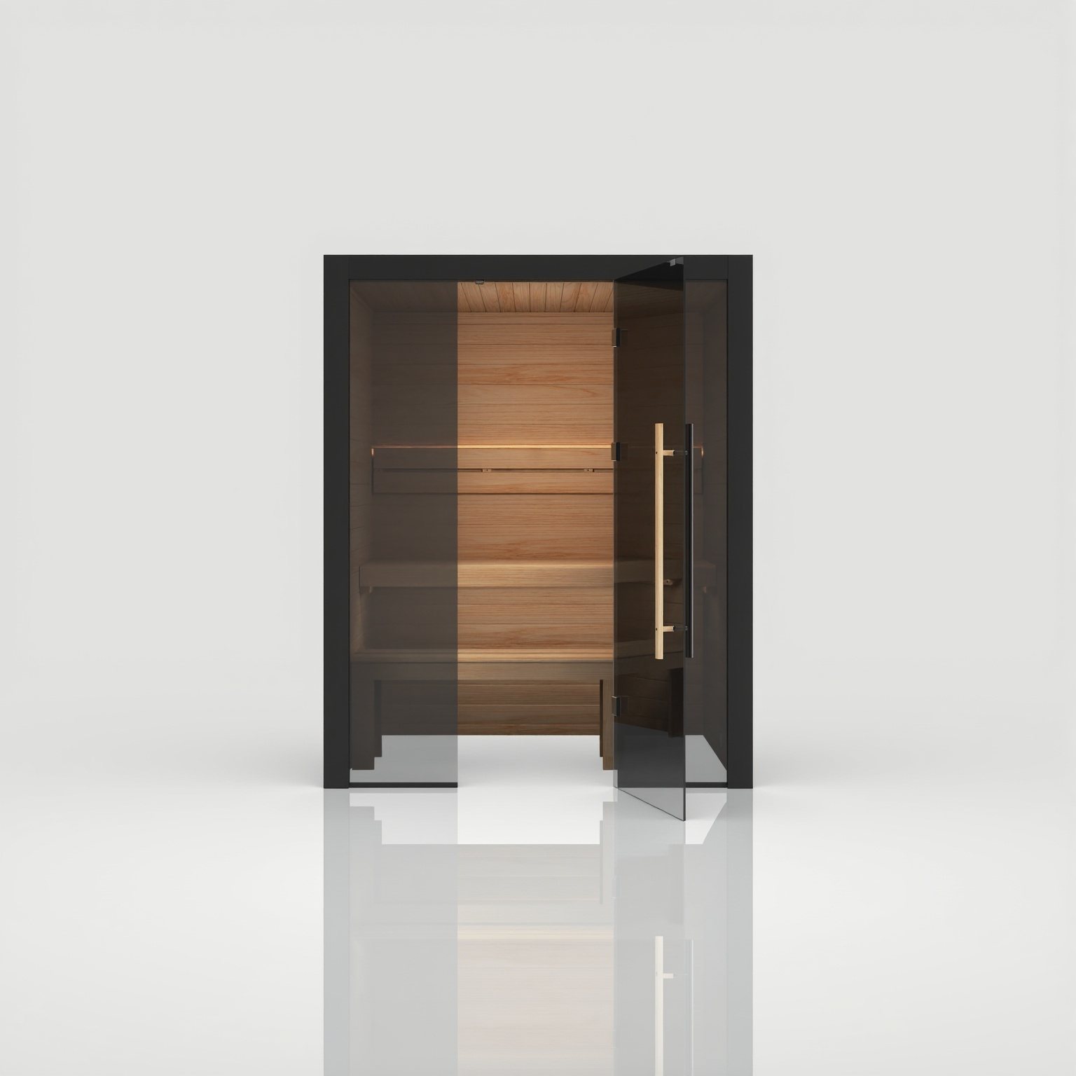 Traditional 160 Nero – Kompakte finnische Sauna in dunklem, architektonischem Nero – Ansicht 5