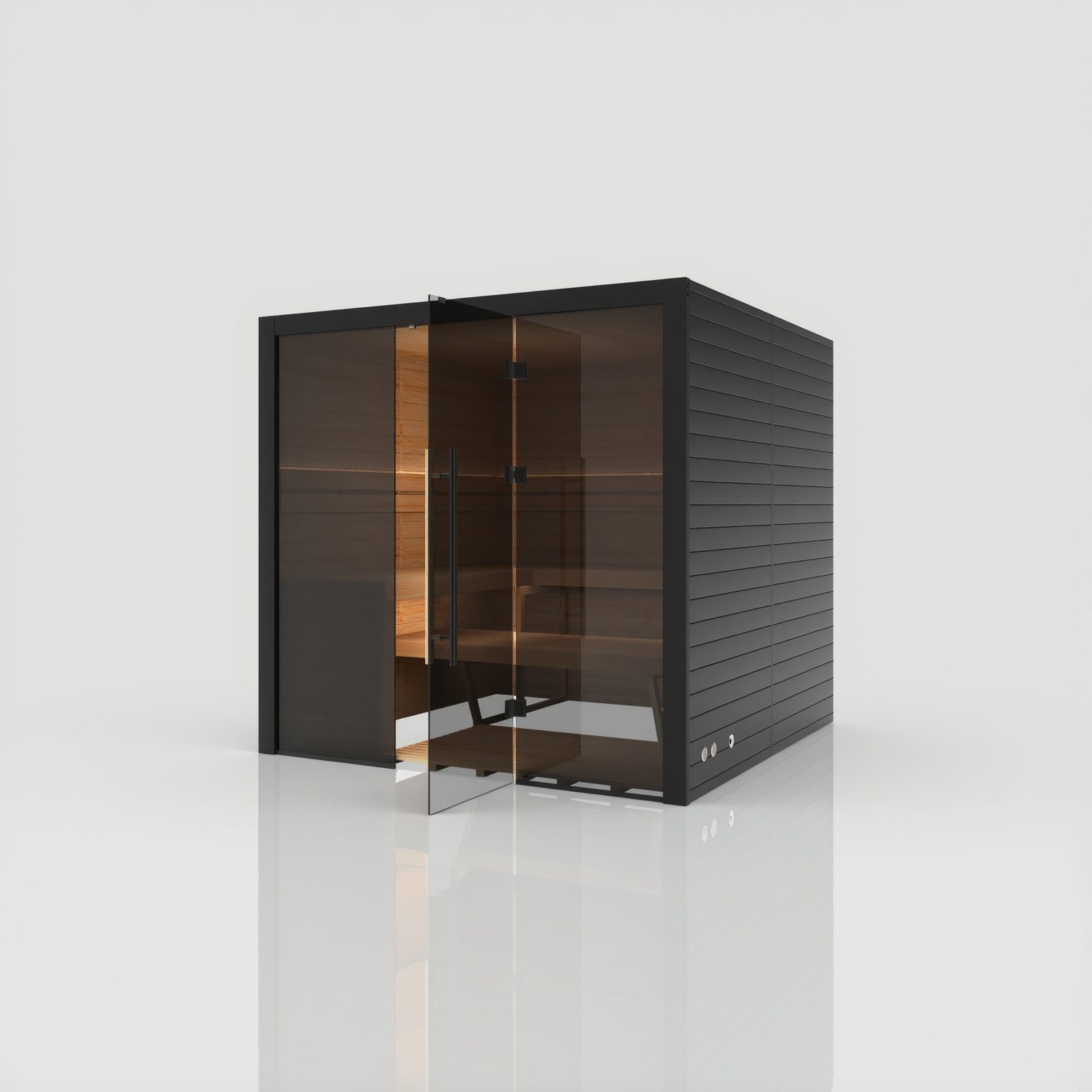 Traditional 210x Nero – Grosszügige dunkle Sauna mit voller Liegelänge – Ansicht 2