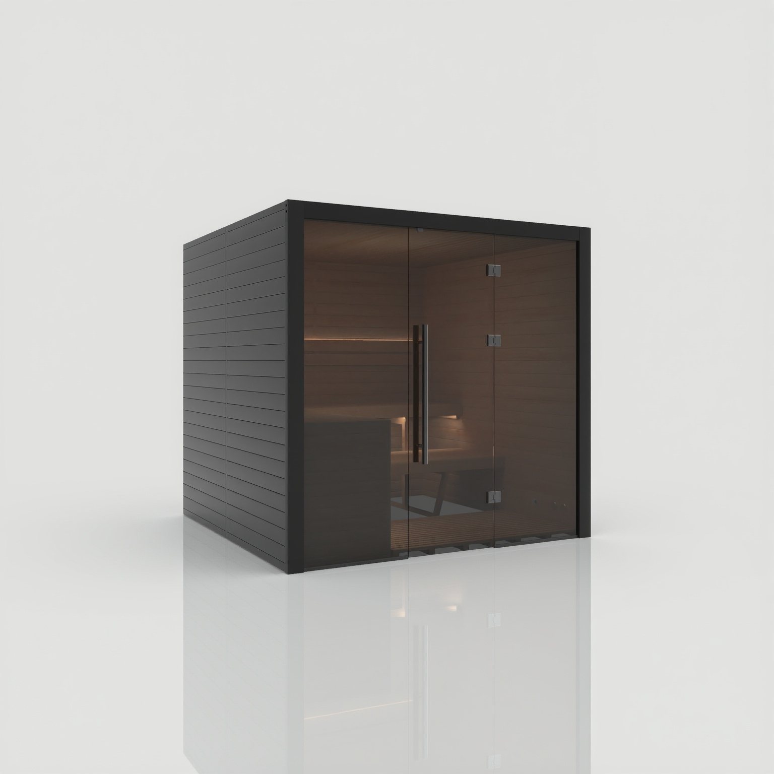Traditional 210x Nero – Grosszügige dunkle Sauna mit voller Liegelänge – Ansicht 3
