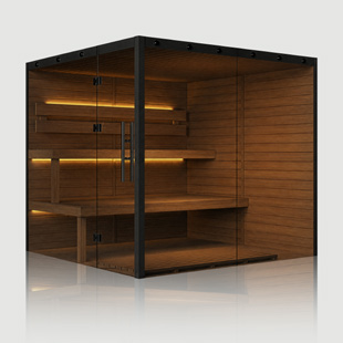 Vision 160 – Glas, Holz und schwarze Rahmen – Sauna als Interior-Statement